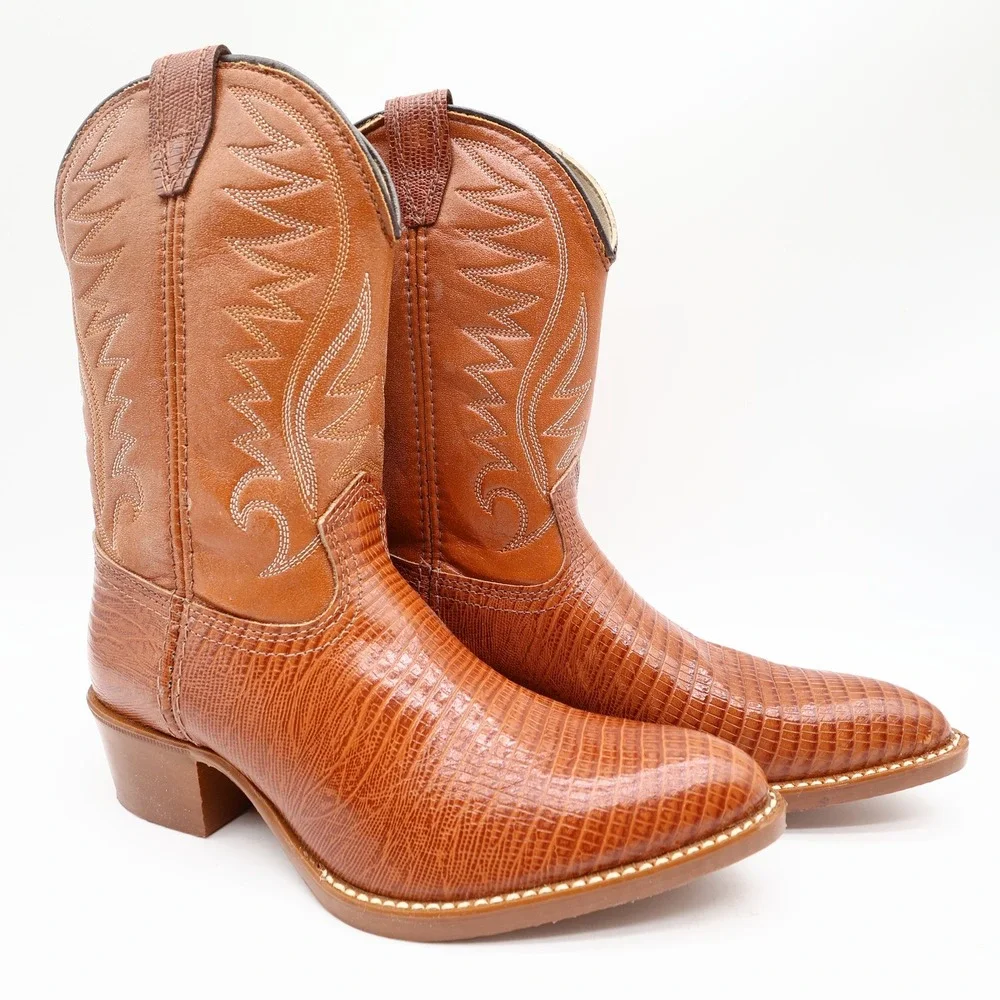 Acme Vintage Western Cowboy Boots Kids 2.5 D Brown Leather Deadstock NWT
